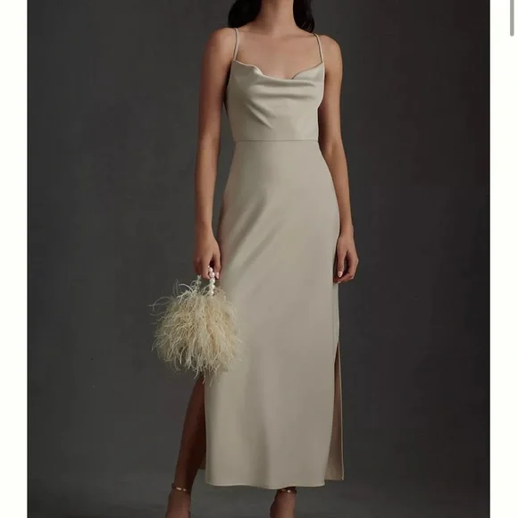 bhldn cali satin cowl neck midi slip dress Bridesmaid Bhldn Slip Dress BHLDN Cali Satin Cowl-Neck Midi Slip Dress 27  Dresses Co